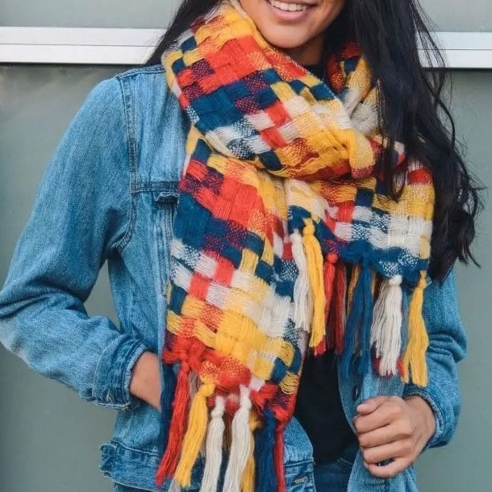 NWT Leto Collection Vibrant Multicolor Patchwork Scarf, OS